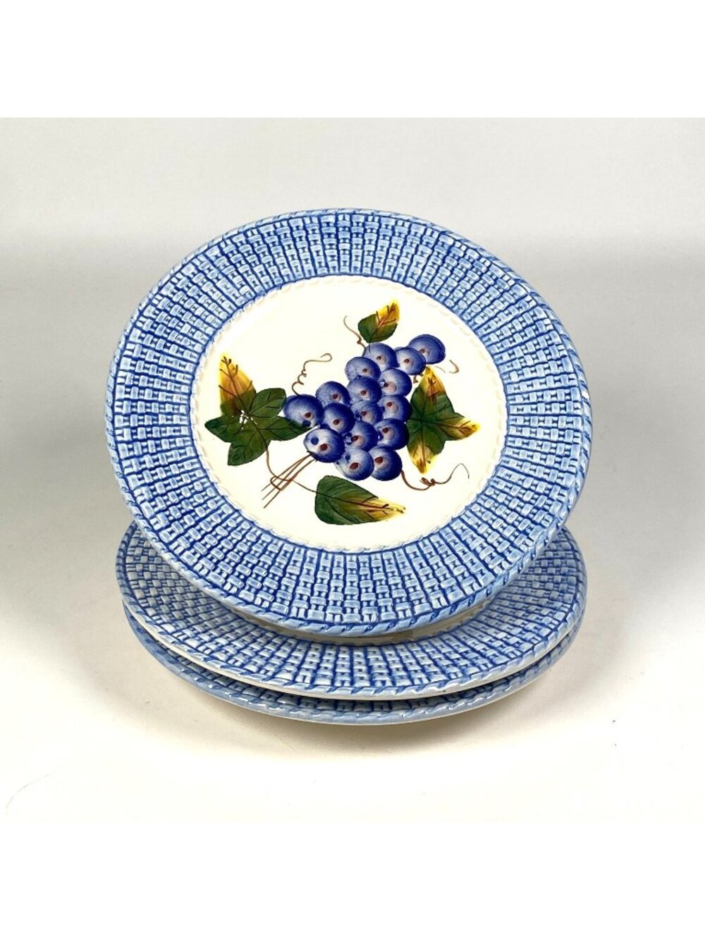 Set of 3 Jay Willfred Andrea by Sadek Fruit Plates Basketweave Border Portugal